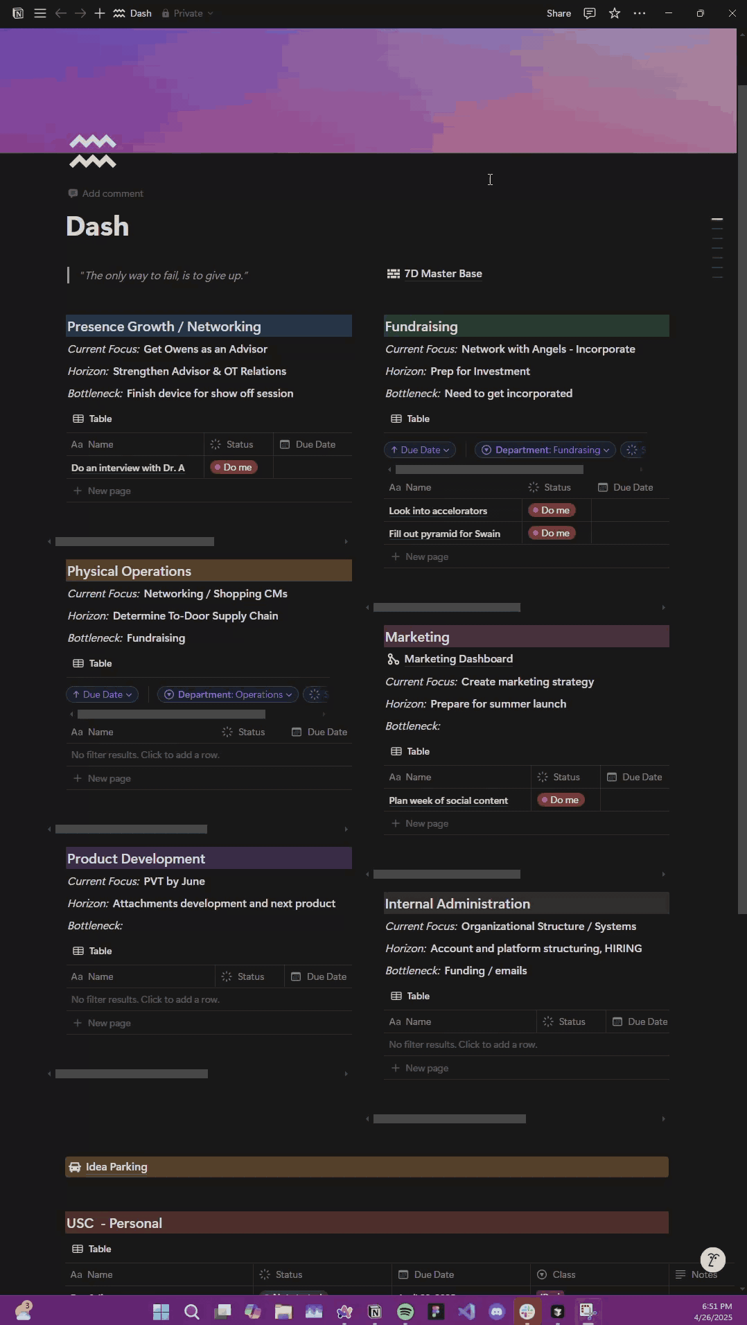 Organized Notion dashboard